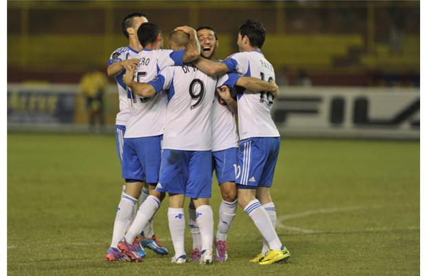 Players of the Montreal Impact celebrate their goal against C.D. Fas of El Salvador during their match for the CONCACAF Champions League at the Cuscatlan Stadium in San Salvador, El Salvador on August 20, 2014.