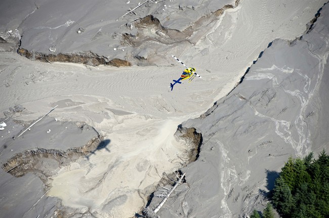 A aerial view shows the damage caused by a tailings pond breach near the town of Likely, B.C. Tuesday, August, 5, 2014. The pond which stores toxic waste from the Mount Polley Mine had its dam break on Monday spilling its contents into the Hazeltine Creek causing a wide water-use ban in the area. THE CANADIAN PRESS/Jonathan Hayward.