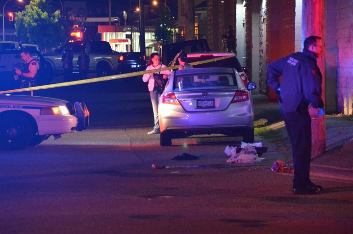 Police on the scene of a hit and run in Langley on August 30, 2014.