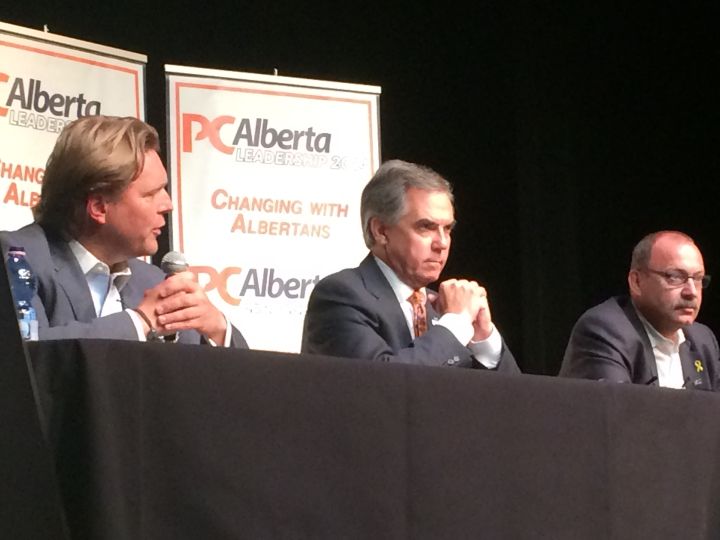 All three PC leadership candidates square off in a debate in Edmonton Thursday, August 21, 2014.