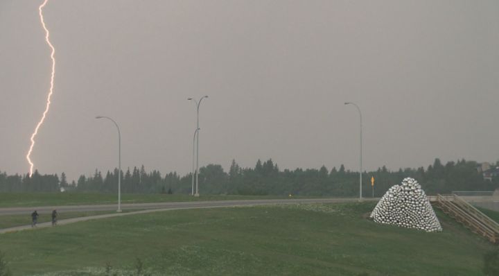 Lightning strikes in west Edmonton Wednesday, August 6, 2014.