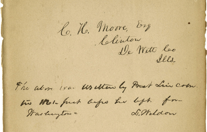 This undated photo provided by the Abraham Lincoln Presidential Library and Museum in Springfield, Ill., shows what historical experts say is Abraham Lincoln's handwriting they’ve found inside a tattered book justifying racism that he may have read to better understand his opponents' thinking on slavery.
