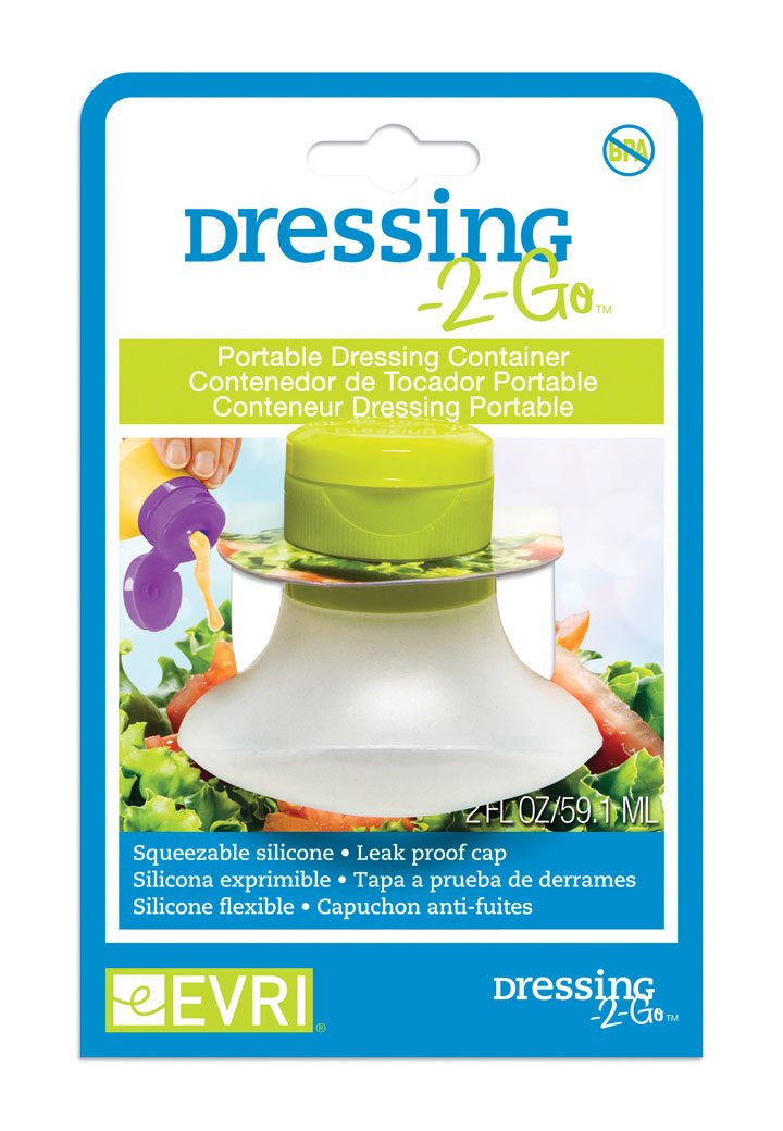 This image provided by Evriholder Products shows Dressing-2-Go. These tiny silicone squeeze bottles each one hold 2 ounces, perfect for salad dressings, ketchup, sour cream or anything else you might need to squeeze or squirt over a lunch.