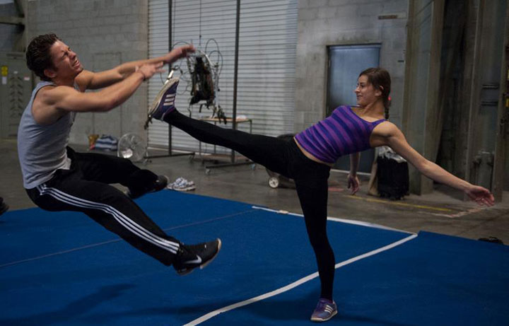 Performers rehearse for 'Marvel Universe Live!'.
