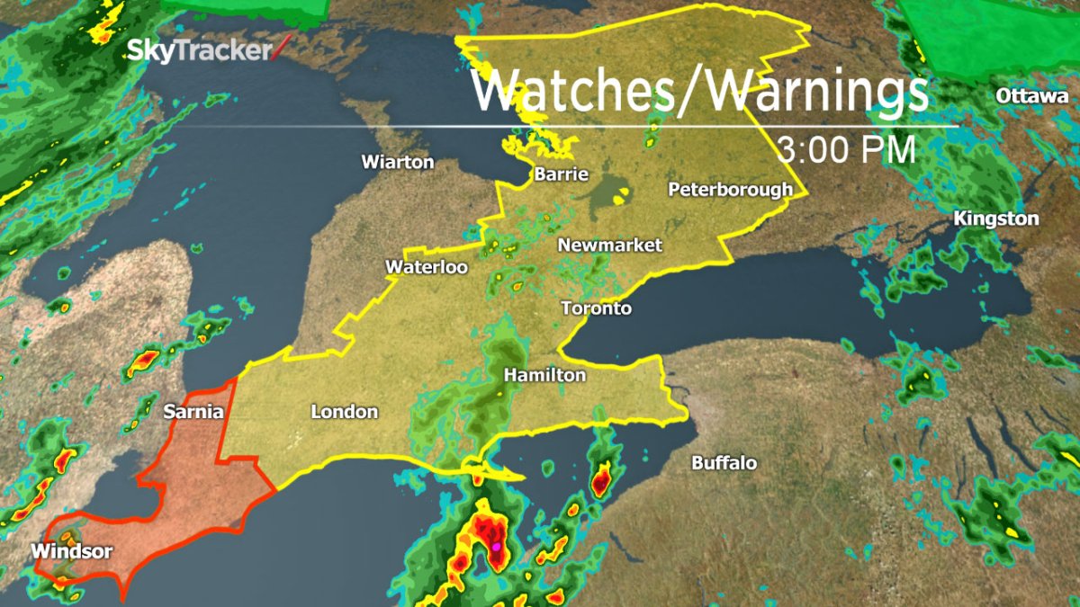 Severe thunderstorm warnings and watches have been issued for parts of southern Ontario.