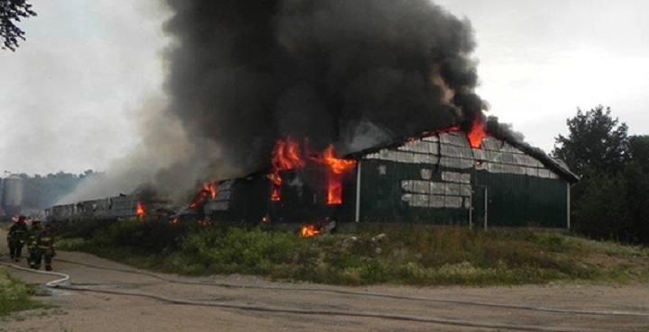 Barn on fire in the RM of Hanover on Thursday, August 21, 2014.