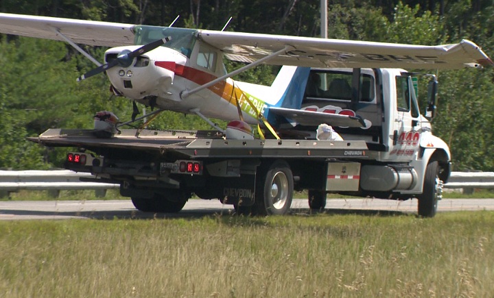 A light plane crash landed on a Quebec highway near Terrebonne, Que. on August 8, 2014.