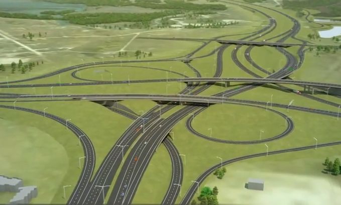 A mockup of the ring road at Sarcee Trail and Glenmore Trail.