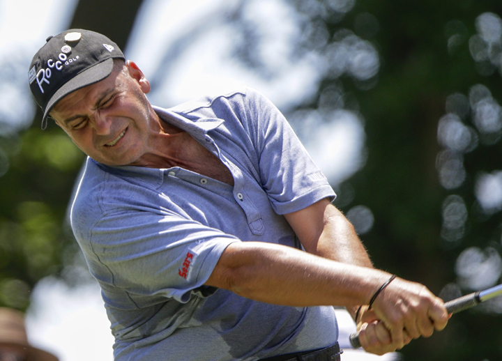 File photo - Rocco Mediate tees off on the third hole Sunday, July 14, 2013, in the final round of the U.S. Senior Open golf tournament in Omaha, Neb.