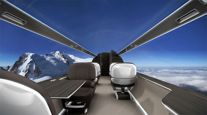 Windowless airplane creates see-through fuselage with high-tech displays