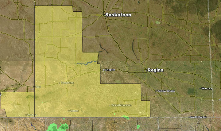 Environment Canada says conditions are favourable for severe thunderstorms in southwestern Saskatchewan.