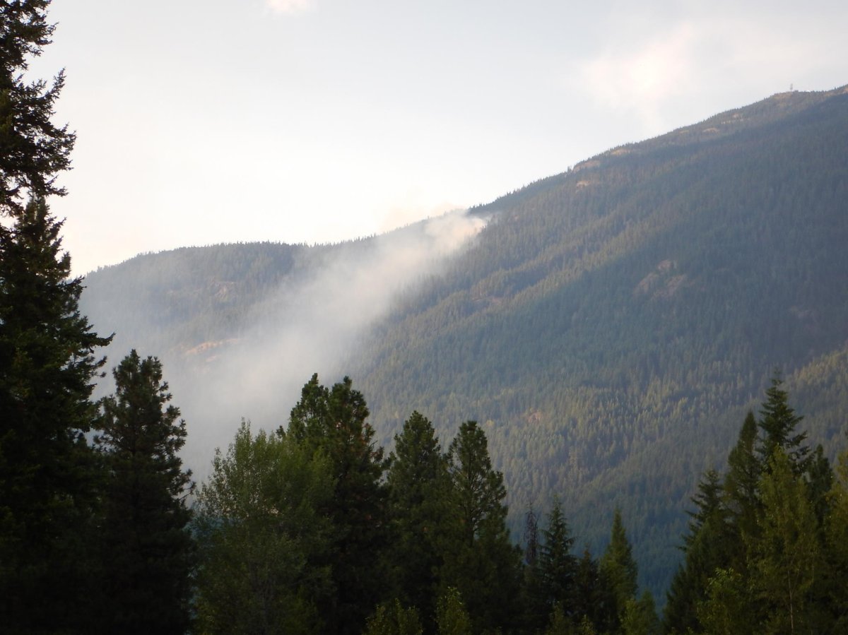 Smoke can be seen rising from the Slocan Park wildfire.