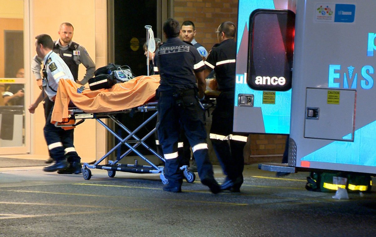A stabbing victim in Etobicoke arrives to hospital on Aug. 20, 2014.