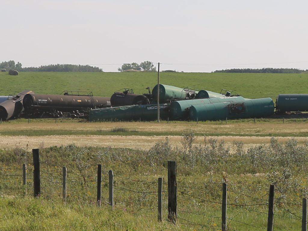 Emergency crews responded to a train fire and derailment west of Moose Jaw Monday afternoon.