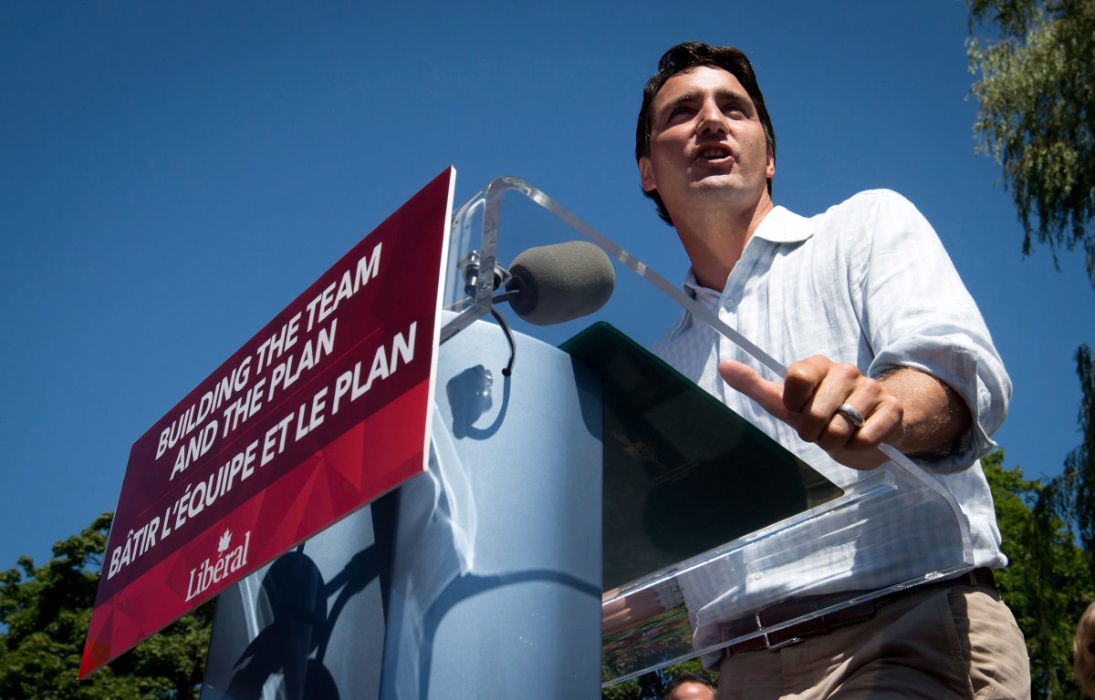 Liberal Leader Justin Trudeau addresses supporters at the B.C. Day Liberal barbeque in Vancouver, B.C., on Monday August 4, 2014. THE CANADIAN PRESS/Darryl Dyck.