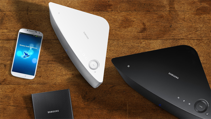 Wireless Samsung Shape multiroom streams audio with WiFi Bluetooth and Soundconnect TV .
