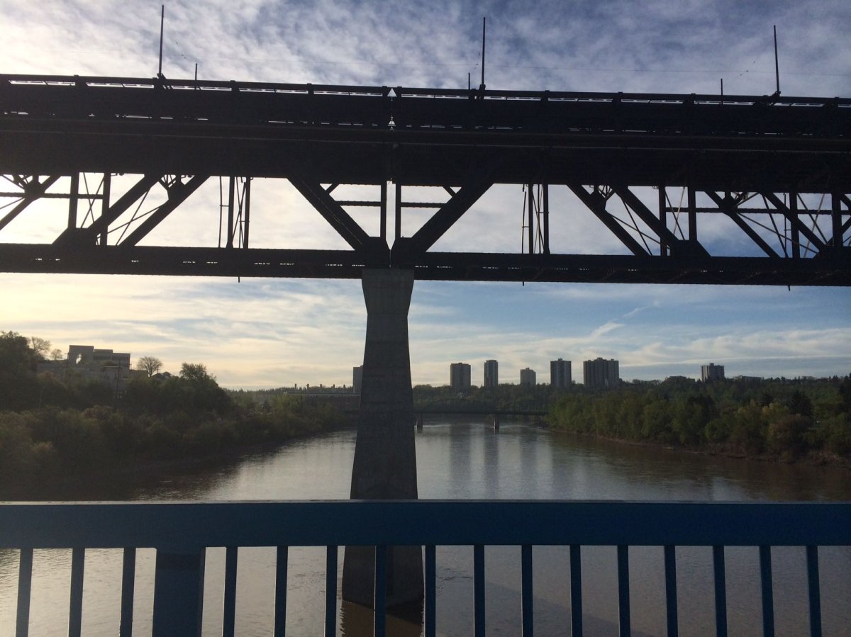 The North Saskatchewan River and the High Level Bridge in Edmonton, July 2014.
