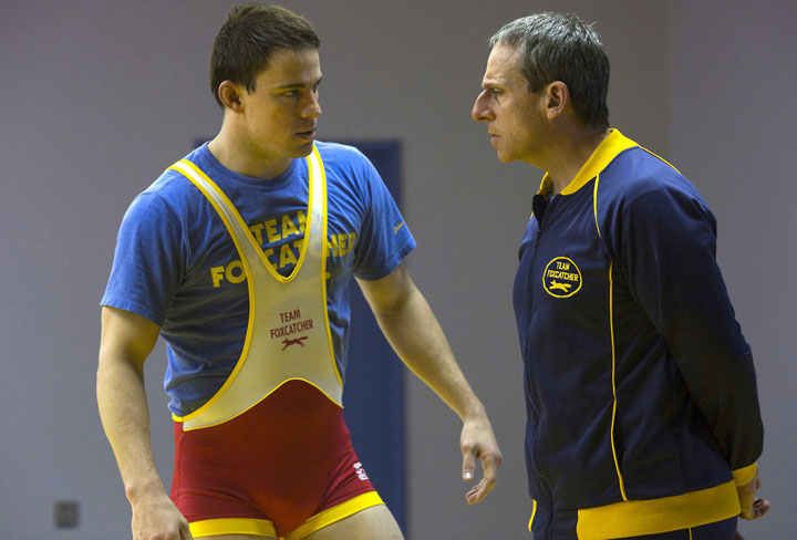 Channing Tatum and Steve Carell in a scene from 'Foxcatcher.'.