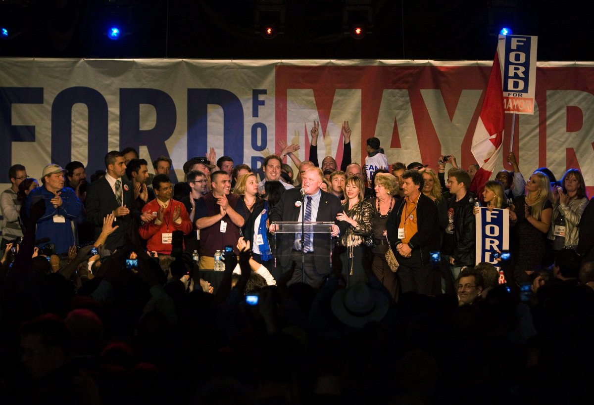 Toronto mayor-elect Rob Ford speaks to supporters  in Toronto on October 25, 2010.