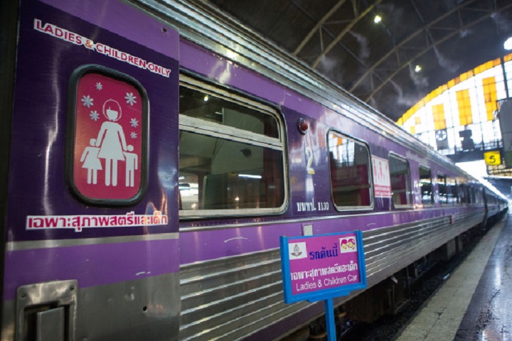 Signs for the women and children only carriage at the Hua Lamphong Railway Station on August 1, 2014 in Bangkok, Thailand. Thai officials have re-launched women and children only carriages on select overnight routes after a 13-year-old girl was raped and killed aboard an overnight train last month. 