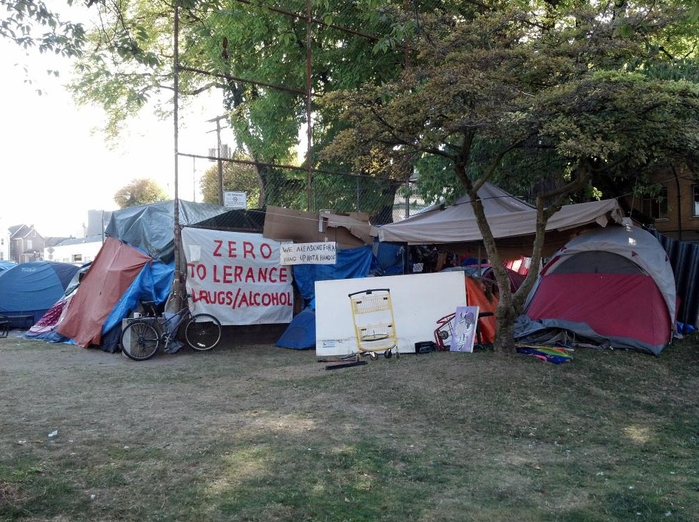 The encampment at Oppenheimer Park.