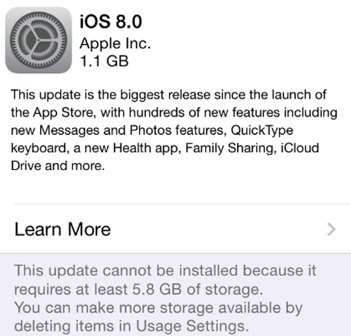 iOS 8 update might be too big for your iPhone or iPad - image