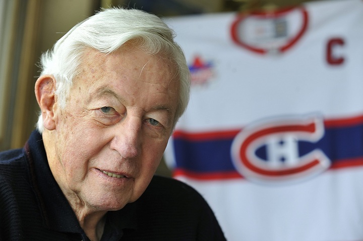 Montreal Canadiens' hockey great Jean Beliveau poses for a photograph following an interview, Wednesday, Nov., 25, 2009.