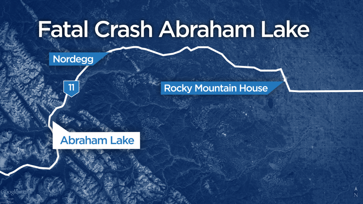Fatal car crash at Abraham Lake, Alberta.