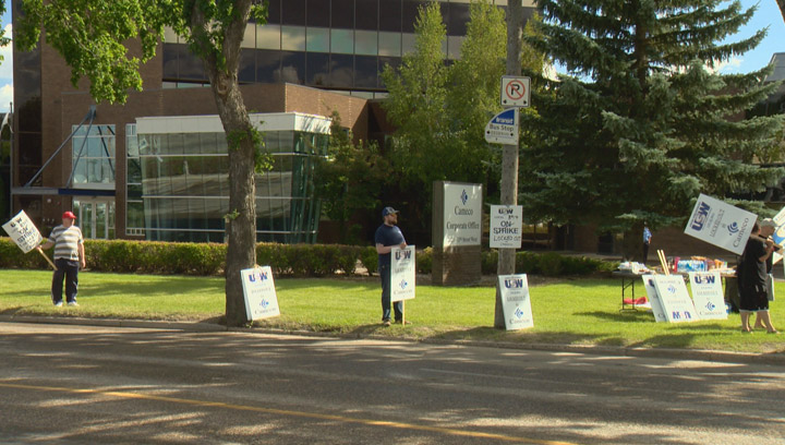 Workers take to the picket line outside Cameco’s Saskatoon headquarters after labour dispute hits the uranium giant.