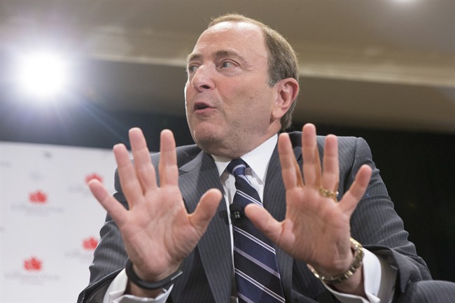 NHL Commissioner Gary Bettman discusses the launch of the upcoming season in Toronto on Monday September 22, 2014. THE CANADIAN PRESS/Chris Young.