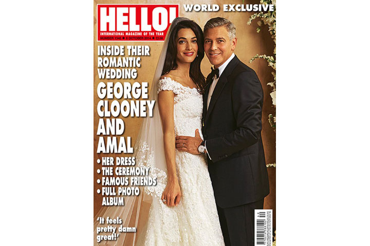 Amal Alamuddin and George Clooney on the cover of the UK edition of ‘Hello.’