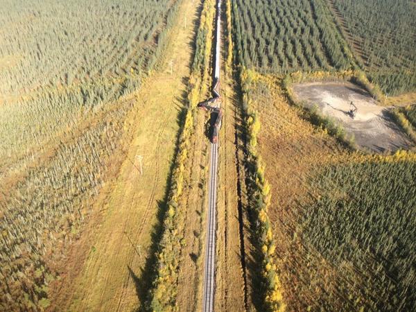 Bird's eye view of CN derailment in Mitsue, Alberta, located east of Slave Lake. 