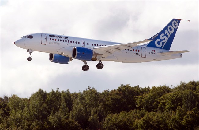 Bombardier's C-Series100 takes off on its maiden test flight on September 16, 2013 in Mirabel, Que.