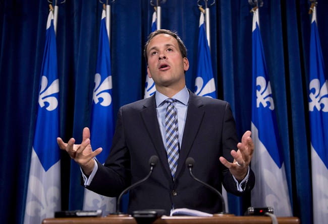 Parti Quebecois leadership candidate Alexandre Cloutier gestures on October 29, 2013 in Quebec City.