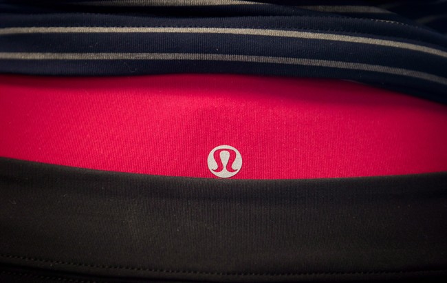 Lululemon's logo is seen on clothing displayed on a mannequin in downtown Vancouver.