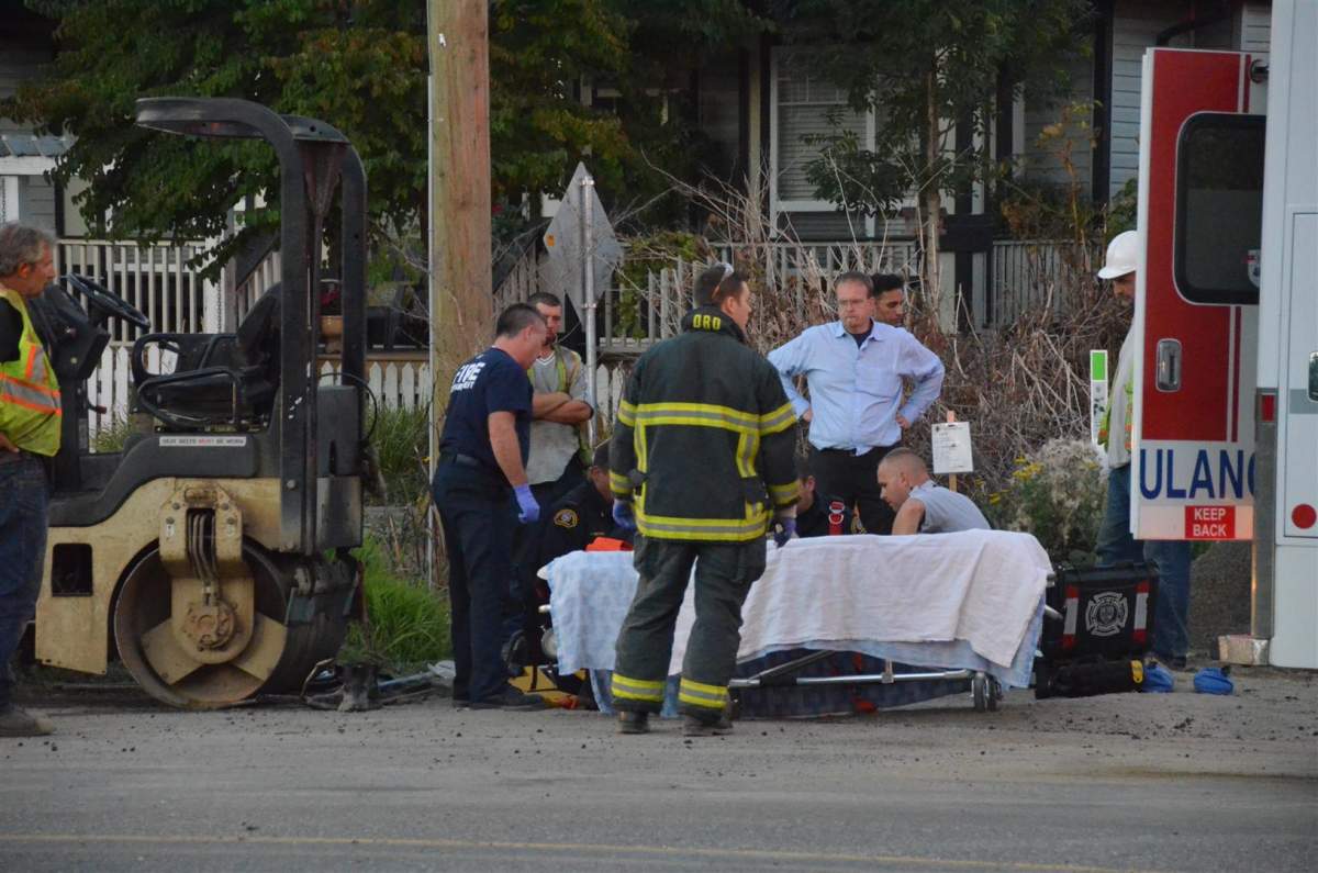 A construction crew was laying asphalt when a worker was run over and crushed by a two-ton steam roller.