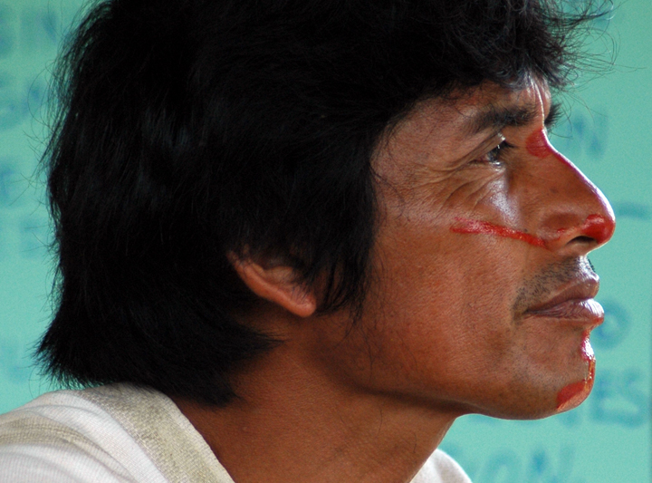 This Nov. 26, 2005 photo, released by Emory Richey, shows Edwin Chota attending a meeting on land titles and illegal logging in the Chambira community, an Ashaninka indigenous village along the Tamaya River in Peru. 