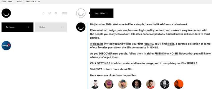 Ello homepage