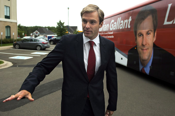 Brian Gallant, New Brunswick Liberal leader, heads to his campaign bus in Dieppe, N.B. onThursday, August 21, 2014. The provincial election is September 22.