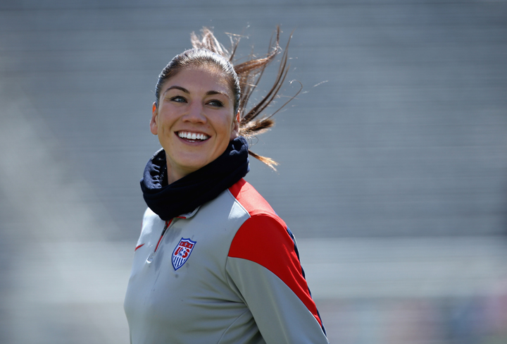Hope Solo warms up at Dick's Sporting Goods Park on April 6, 2014 in Commerce City, Colorado. 