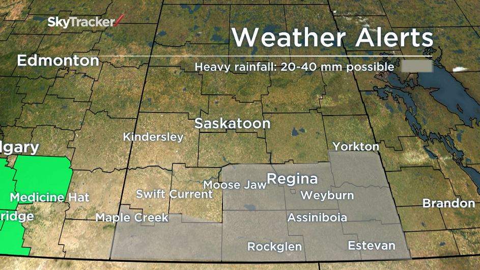 Environment Canada has issued a special weather statement for most of southern Saskatchewan including Regina, saying the area could see anywhere from 20 to 40 mm of rain.