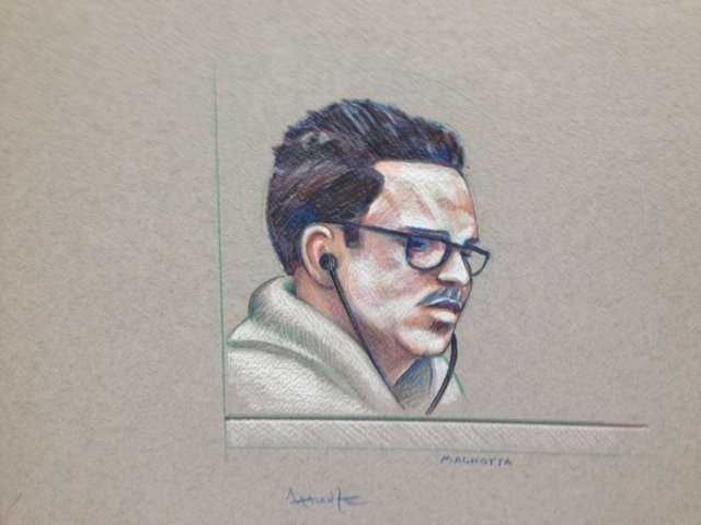 Court sketch of Luka Magnotta.
