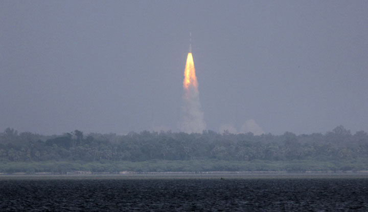 The Polar Satellite Launch Vehicle rocket lifts off carrying India's Mars spacecraft from the east coast island of Sriharikota, India, Tuesday, Nov. 5, 2013. 