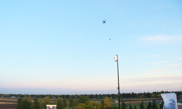 The skies over the University of Saskatchewan's Griffith's Stadium roared Friday when two jets conducted a flyby.