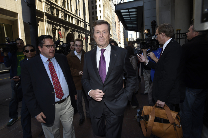 Toronto mayoral candidate John Tory arrives at the National Club to take part in a debate with Olivia Chow, sponsored by the Churchill Society on Sept 17 2014.