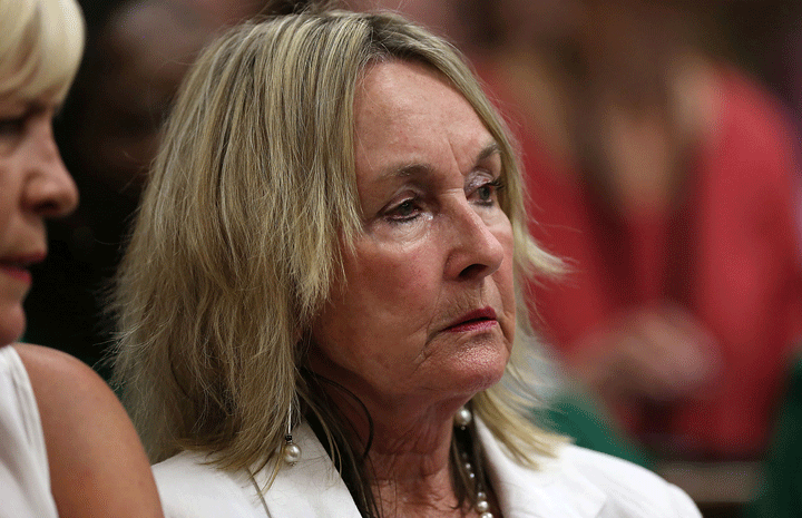 Mother of the late Reeva Steenkamp, June Steenkamp, in court in Pretoria, South Africa, Friday, Sept. 12, 2014. I