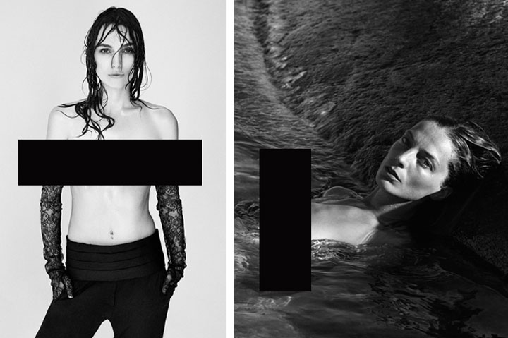 Keira Knightley, left, and Daria Werbowy appear topless in the new issue of 'Interview.'.