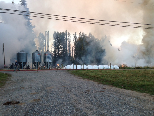 Fire breaks out early Friday morning at a Langley chicken barn.