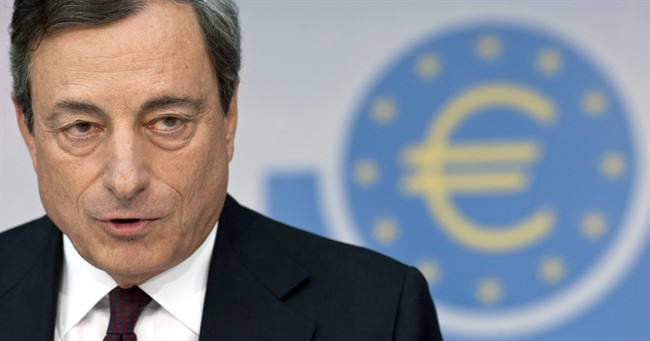 In this Aug. 7, 2014 file photo Head of the European Central Bank, ECB, Mario Draghi attends a news conference in Frankfurt, Germany. 