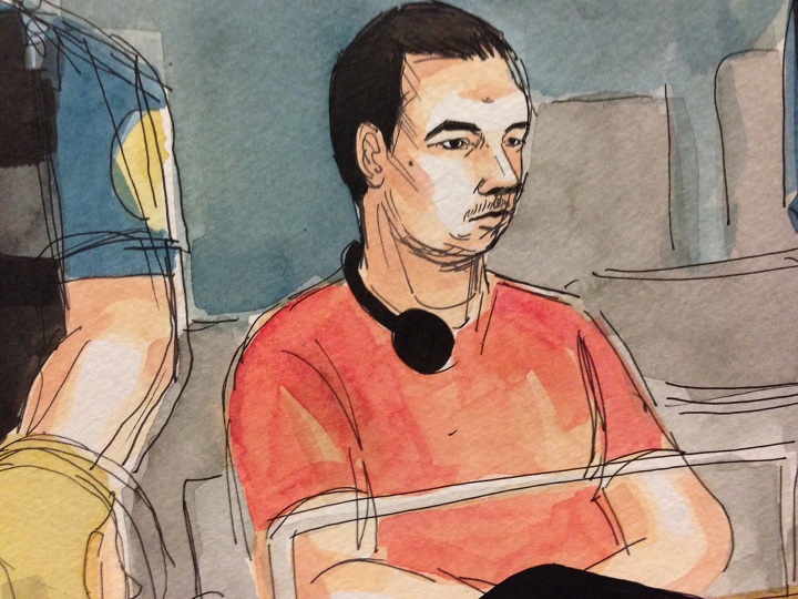 An artists' impression of Luka Magnotta is shown at the Montreal Courthouse in Montreal, Monday, September 9, 2014.